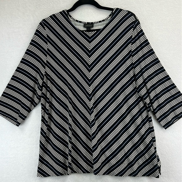 J. Jill Wearever 3/4 Sleeve Tee / Top Sz XL Black Stripe Rayon/Spandex Knit EUC - Picture 1 of 10